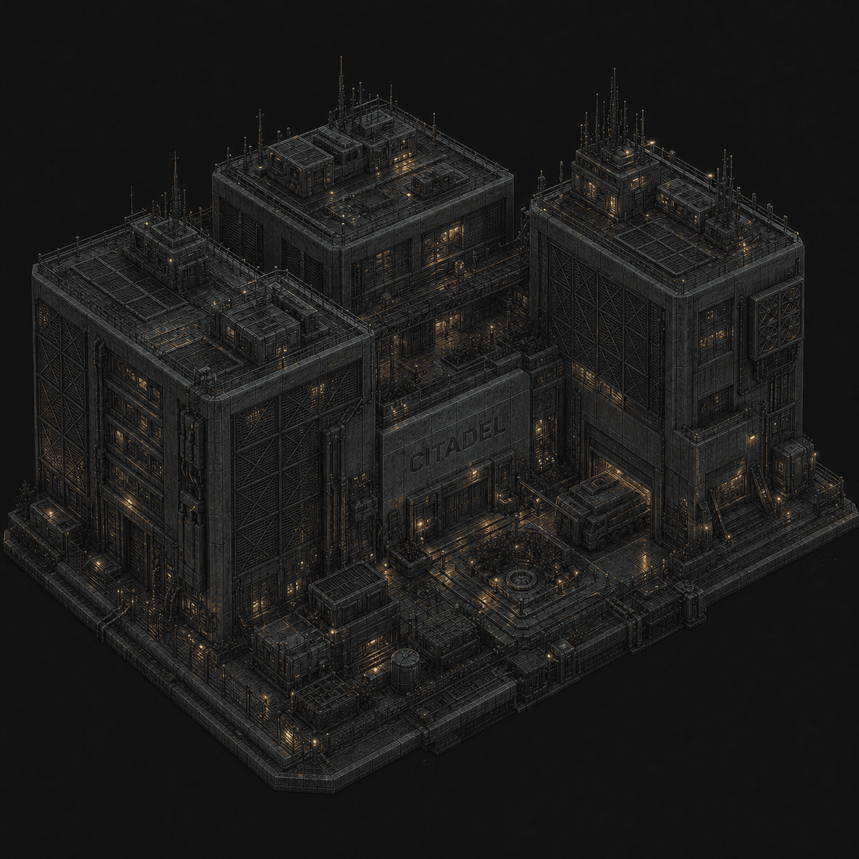 Isometric pixel-art headquarters of Citadel
