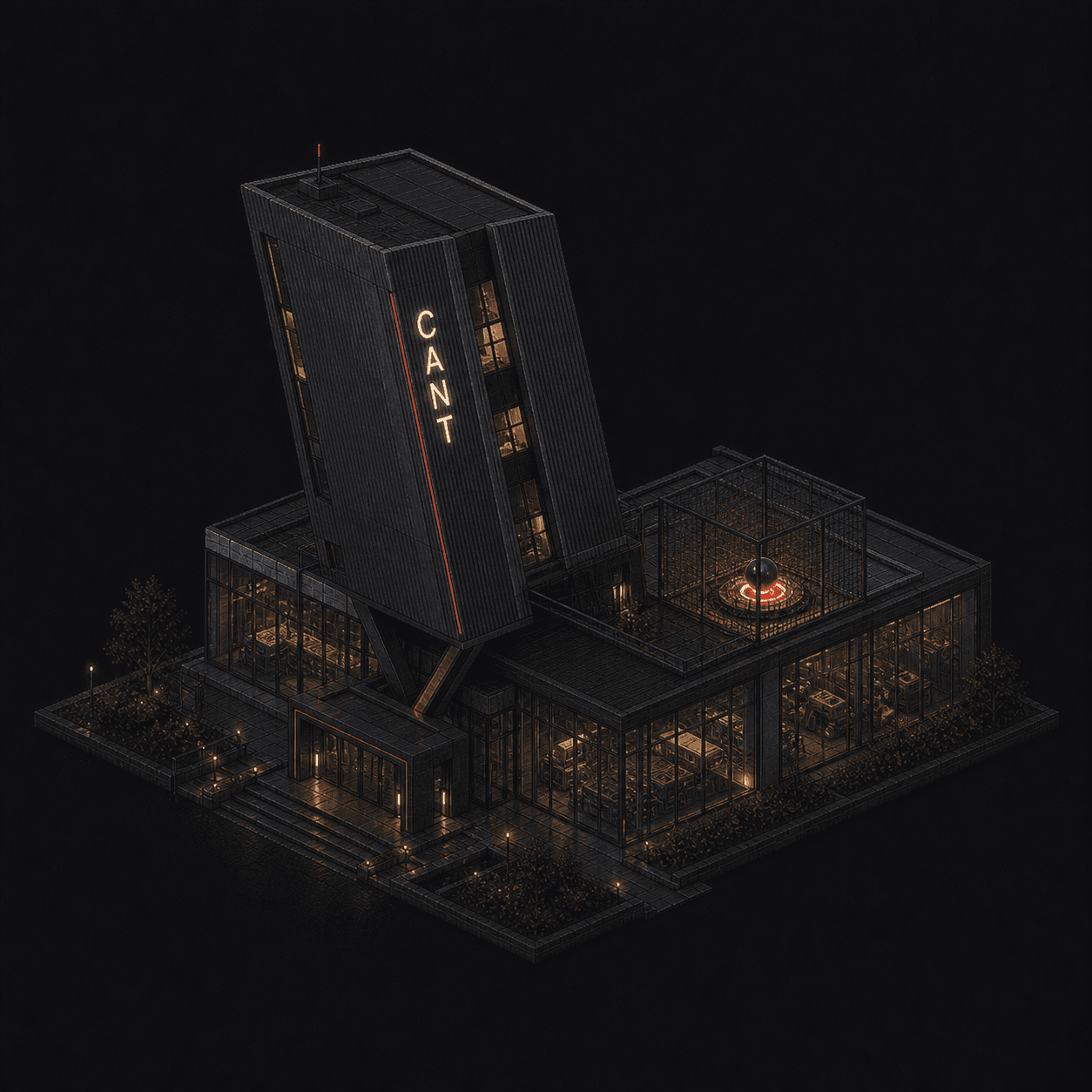 Isometric pixel-art headquarters of Cant