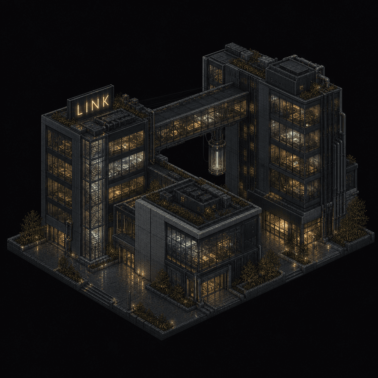 Isometric pixel-art headquarters of Link