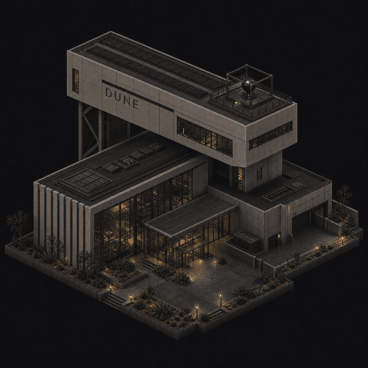 Isometric pixel-art headquarters of Dune