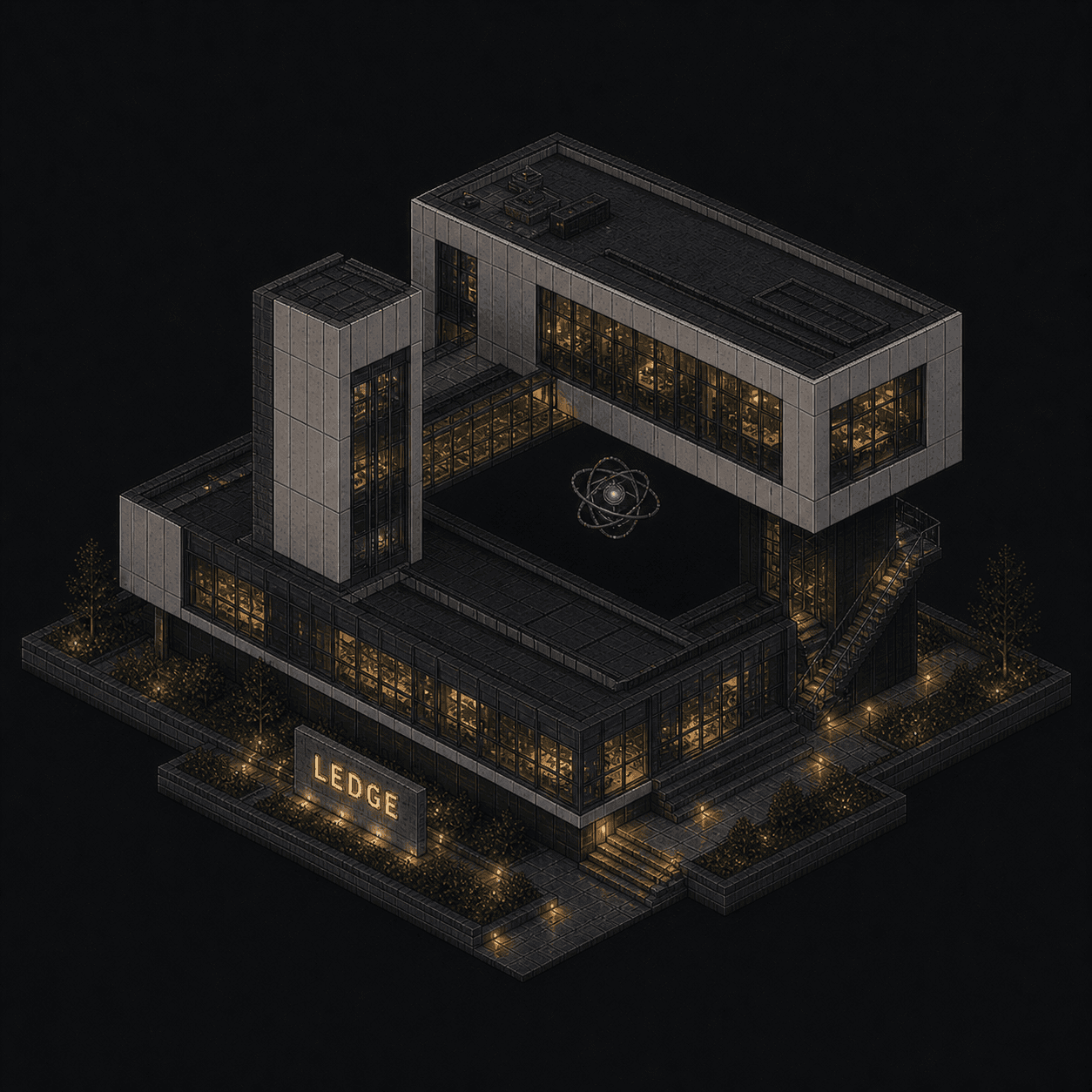 Isometric pixel-art headquarters of Ledge