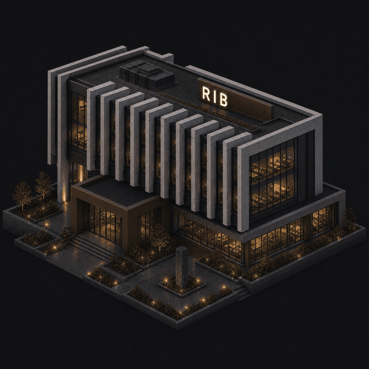 Isometric pixel-art headquarters of Rib