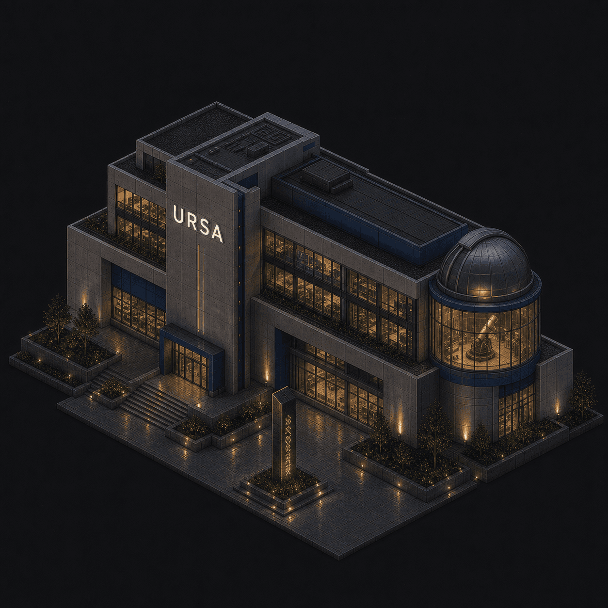 Isometric pixel-art headquarters of Ursa
