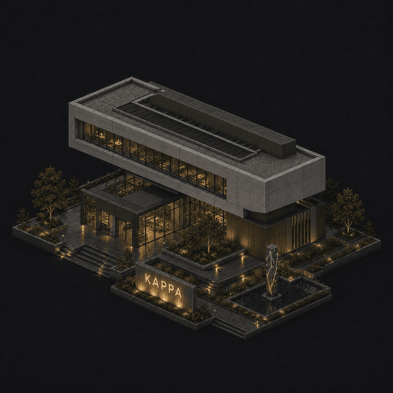 Isometric pixel-art headquarters of Kappa