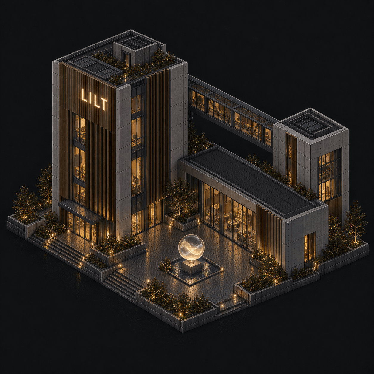 Isometric pixel-art headquarters of Lilt