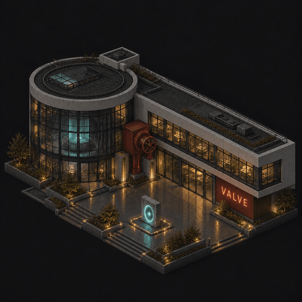Isometric pixel-art headquarters of Valve