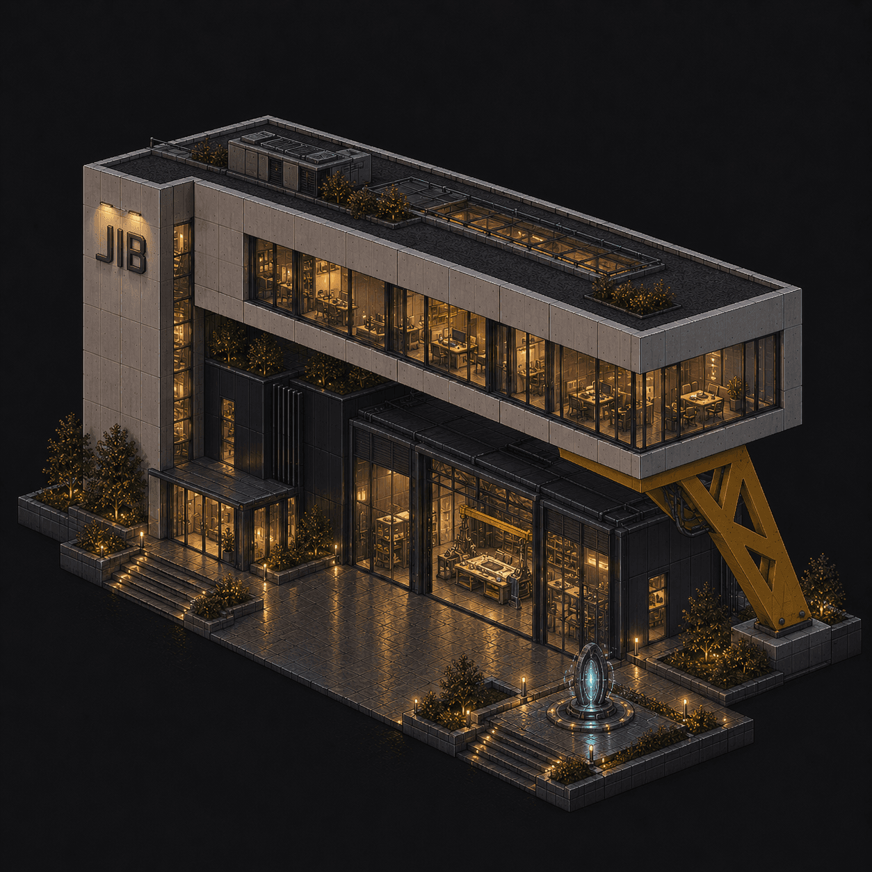 Isometric pixel-art headquarters of Jib