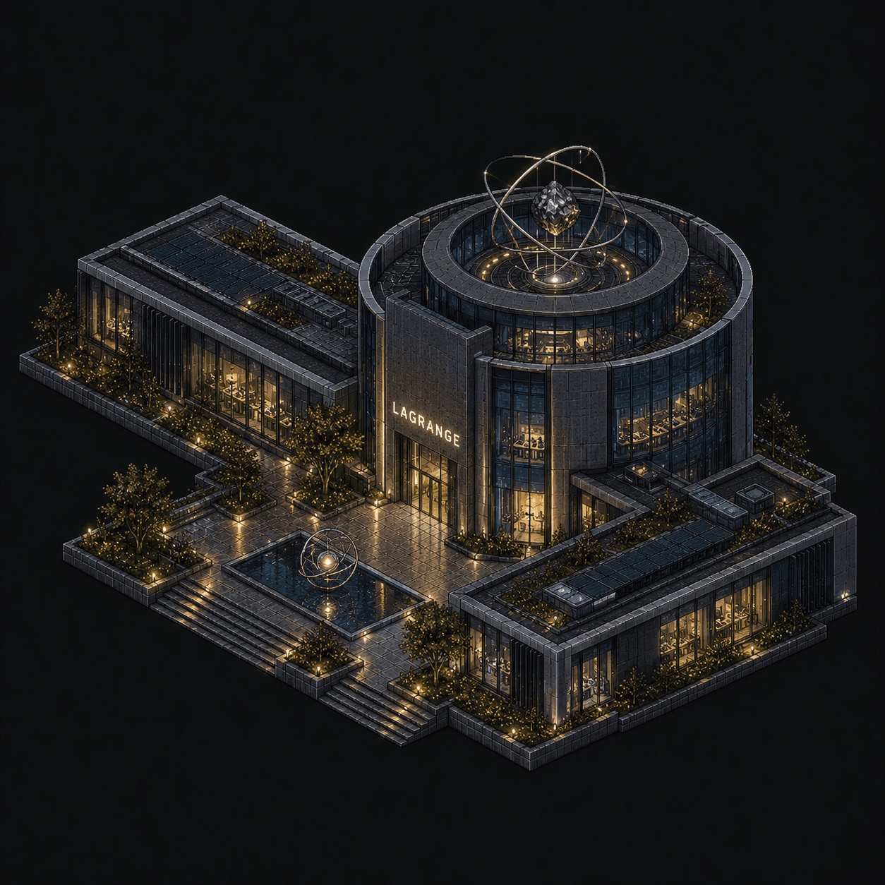 Isometric pixel-art headquarters of Lagrange